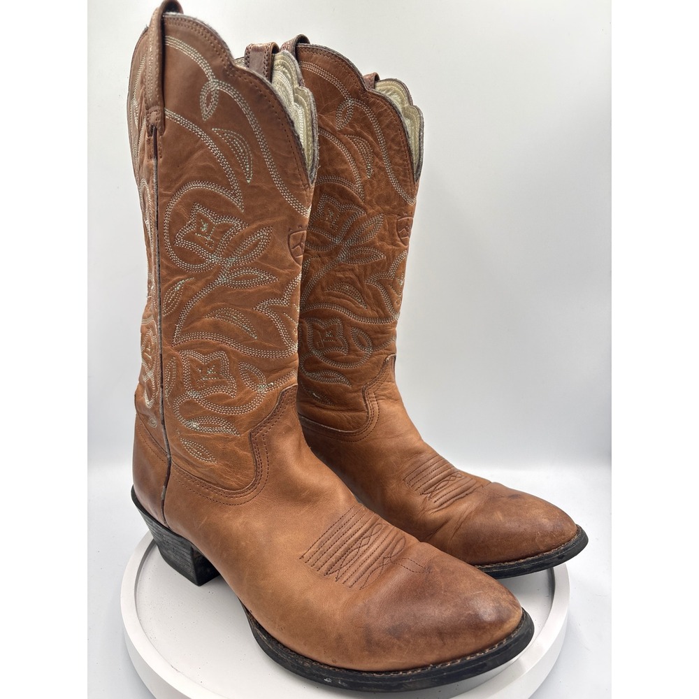 Ariat Heritage Western R Toe Boots 9B Brown Cowgirl Boho Floral Embroidered